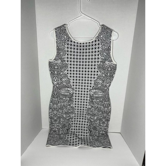 BCBGMAXAZRIA Sweater Bodycon Dress Women Large Jazmyne Tribal Jacquard V Back - Picture 1 of 7